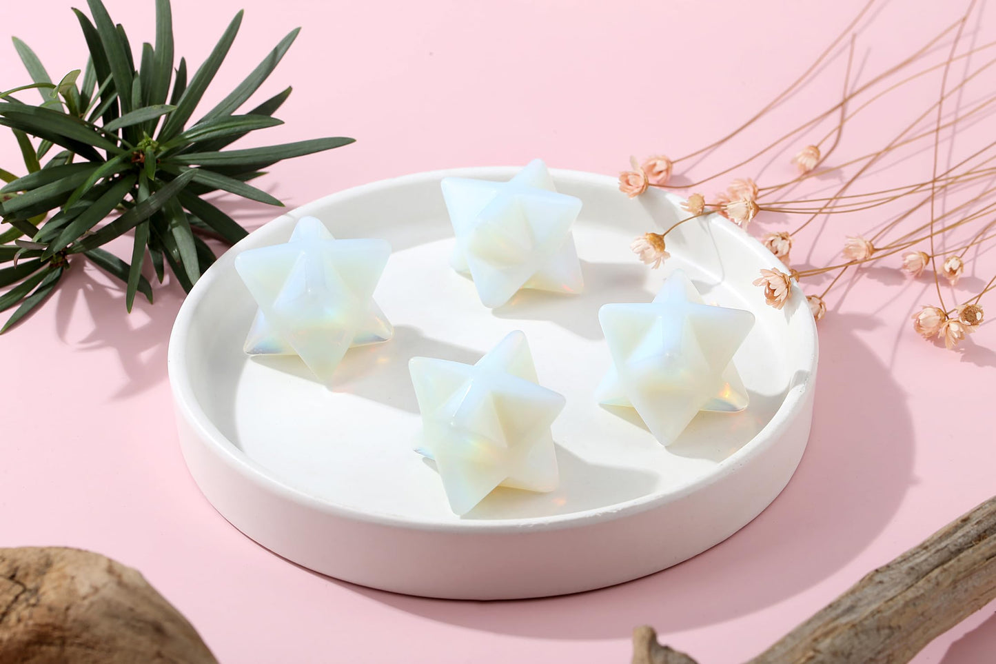 QINJIEJIE Opal Merkaba Crystal Opalite Crystals 1" Natural Healing Sacred Energy Generator Stones, Reiki Dodecahedron Crystal Protection Cleansing Spiritual Gifts, 3D Yellow Star Merkaba Crystal