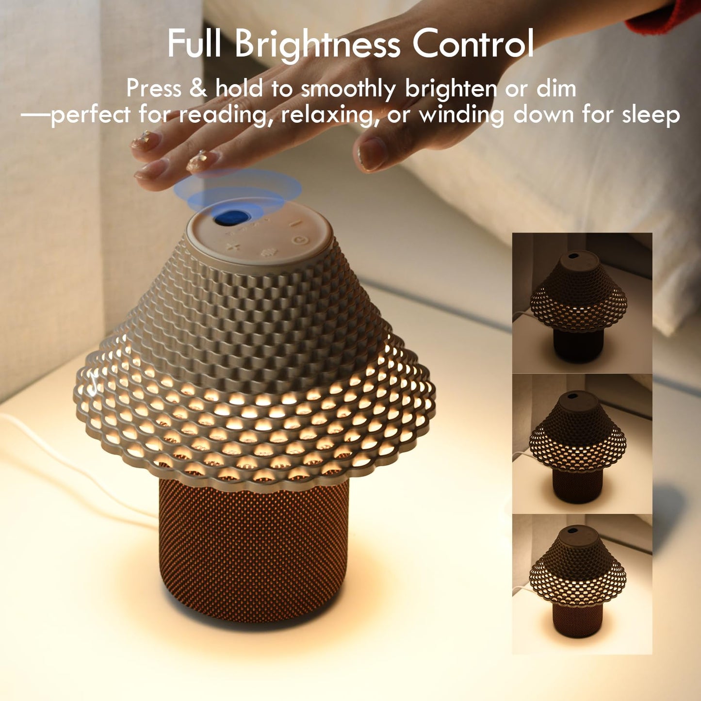 SMARTERIOR Bedside Table Lamp with White Noise Machine - 10 Soothing Sounds, Gesture Control Sensor & Dimmable Night Light - 30/60/90 Min Auto-Off Timer for Sleep, Nursery, Office & Home Decor- Gold
