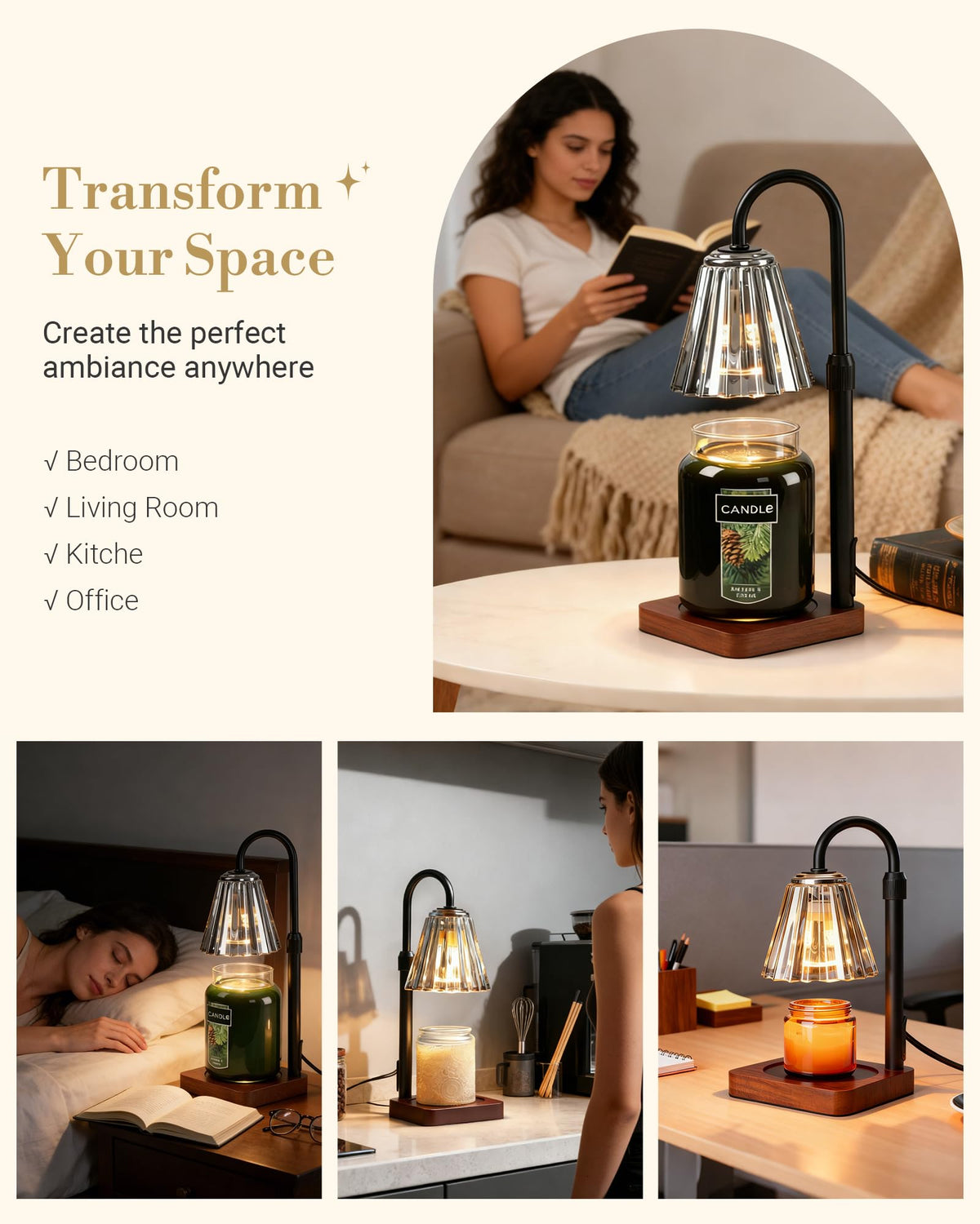 Marycele Black Candle Warmer Lamp with Timer & Dimmer Adjustable Height for Candle Jars, Mothers Day Gifts for Mom Birthday Gifts for Women Sister, Wax Candle Lamp Warmer Home Decor with 2 Bulbs