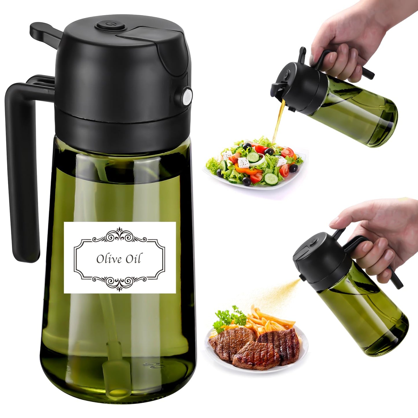 Oil Sprayer for Cooking, Big Capacity 550ml/19oz Oil Sprayer and Oil Pourer for Kitchen, Glass Olive Oil Dispenser Bottle for Cooking, Salad, Barbecue, Air Fryer