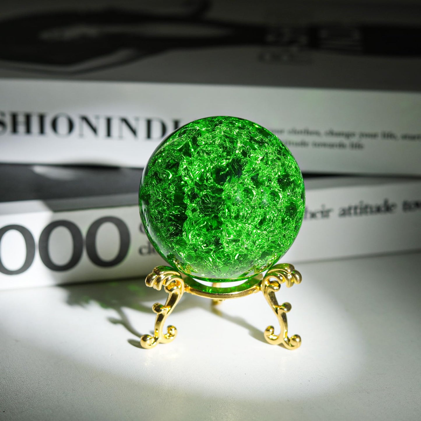 LONGWIN 60mm Ice Cracked Crystal Ball Decorative Glass Ball Home Decor Ornaments (Green)