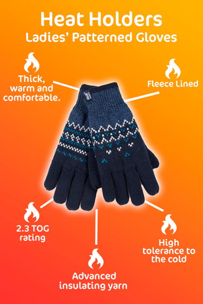 HEAT HOLDERS - Ladies Cute Striped Fairisle Warm Knitted Fleece Lined Winter Thermal Gloves (M/L, Coral (Trondheim))