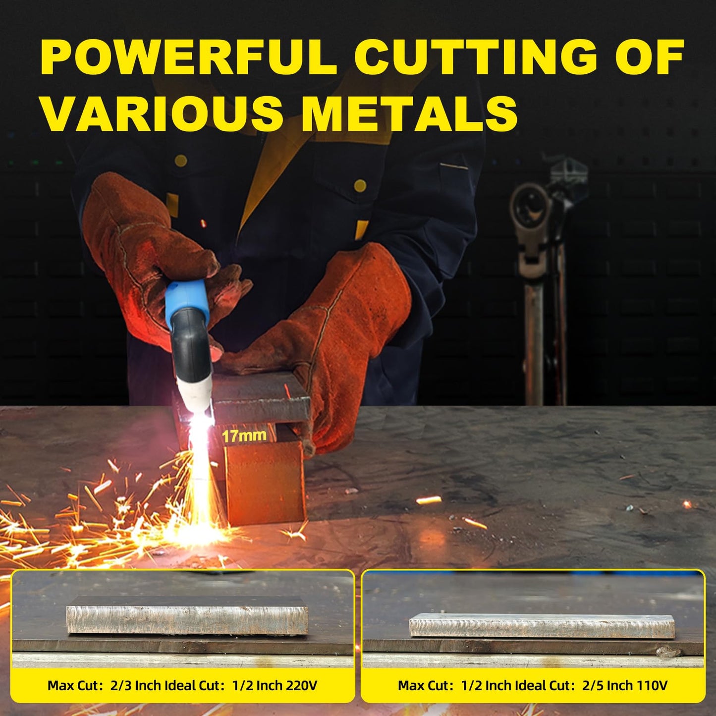 60A Plasma Cutter,110V/220V Dual Voltage High Frequency Contact Arc Cutting Machine,45-60PSI,LED Display,Portable Industrial Metal Cutter for Steel Aluminum Copper DIY & Fabrication