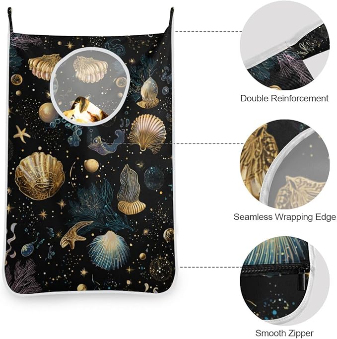 Shell Starfish Black Hanging Laundry Hamper Door Hampers Bag Basket
