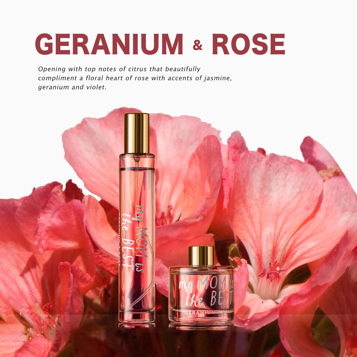 Hidden Label Soy Candle Set: Geranium & Rose 'Best Mom' Gift with Reed Diffuser & Room Spray