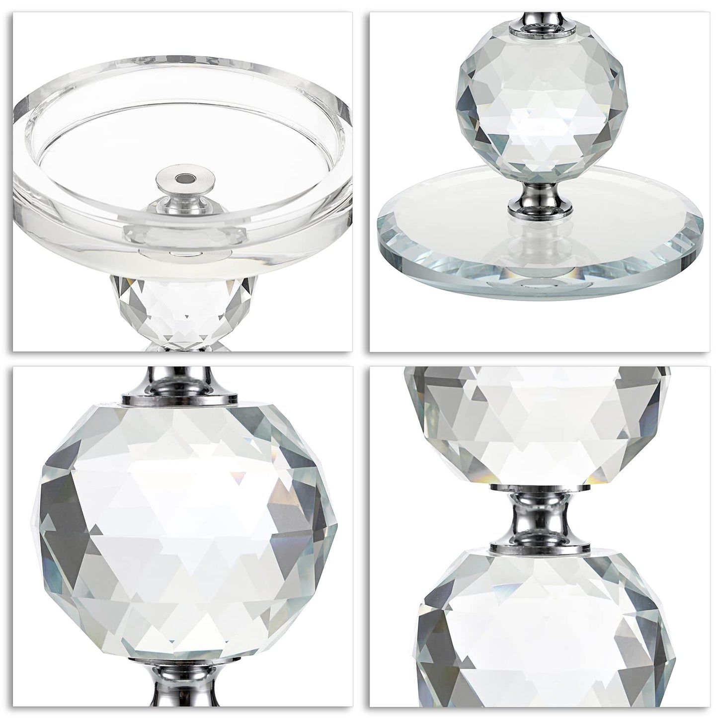 OwnMy Set of 3 Crystal Glass Pillar Candlestick Holders Clear Pillar Candle Holders Sets, Tealight Votive Candle Stands Modern Candle Centerpiece for Living Room Wedding Decor