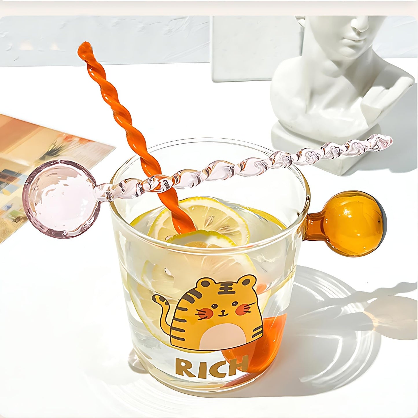 Turbokey 5 Pieces Glass Stirring Spoons Clear Crystal Coffee Cocktail Mixing Spoons with Spiral Handle Salt Sugar Ice Cream Yogurt Jam Dessert Scoop Swizzle Stick for Bar Cafe Party (5 Color)