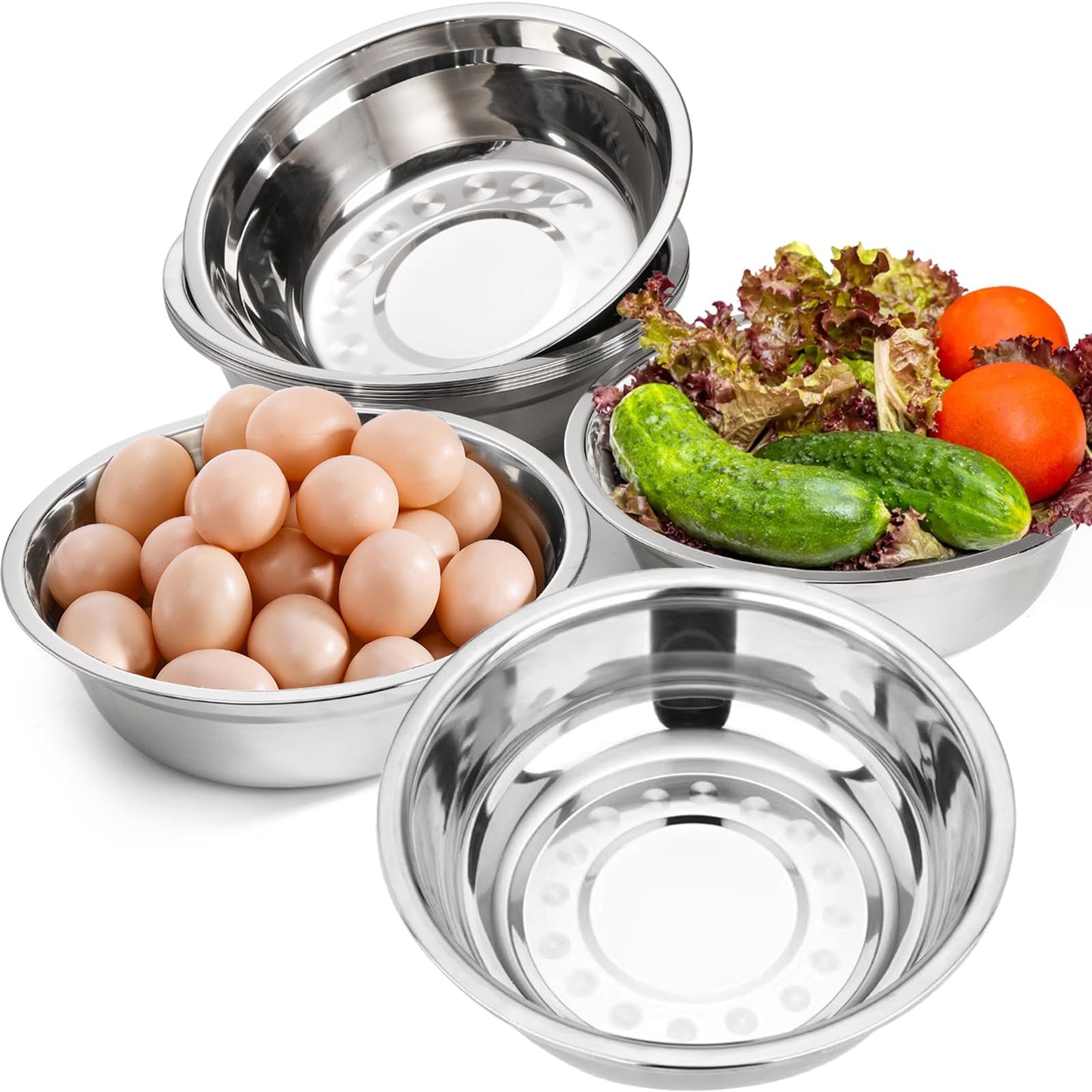 WUWEOT 8 Pack Stainless Steel Prep Bowls, 9.5" x 2.7" Wide Metal Mixing Bowls, 2 Quart Deep Serving Bowl, Round Camping Plates for Cooking, Baking, Prepping, Serving