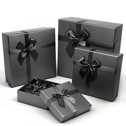 Giftilious Black Gift Box with Lids – A set of 4 Elegant Gift Boxes for Presents, Sturdy Nesting Design for Valentine's Day, Anniversaries, Birthday, Wedding, Ready to Gift – No Assembly Required