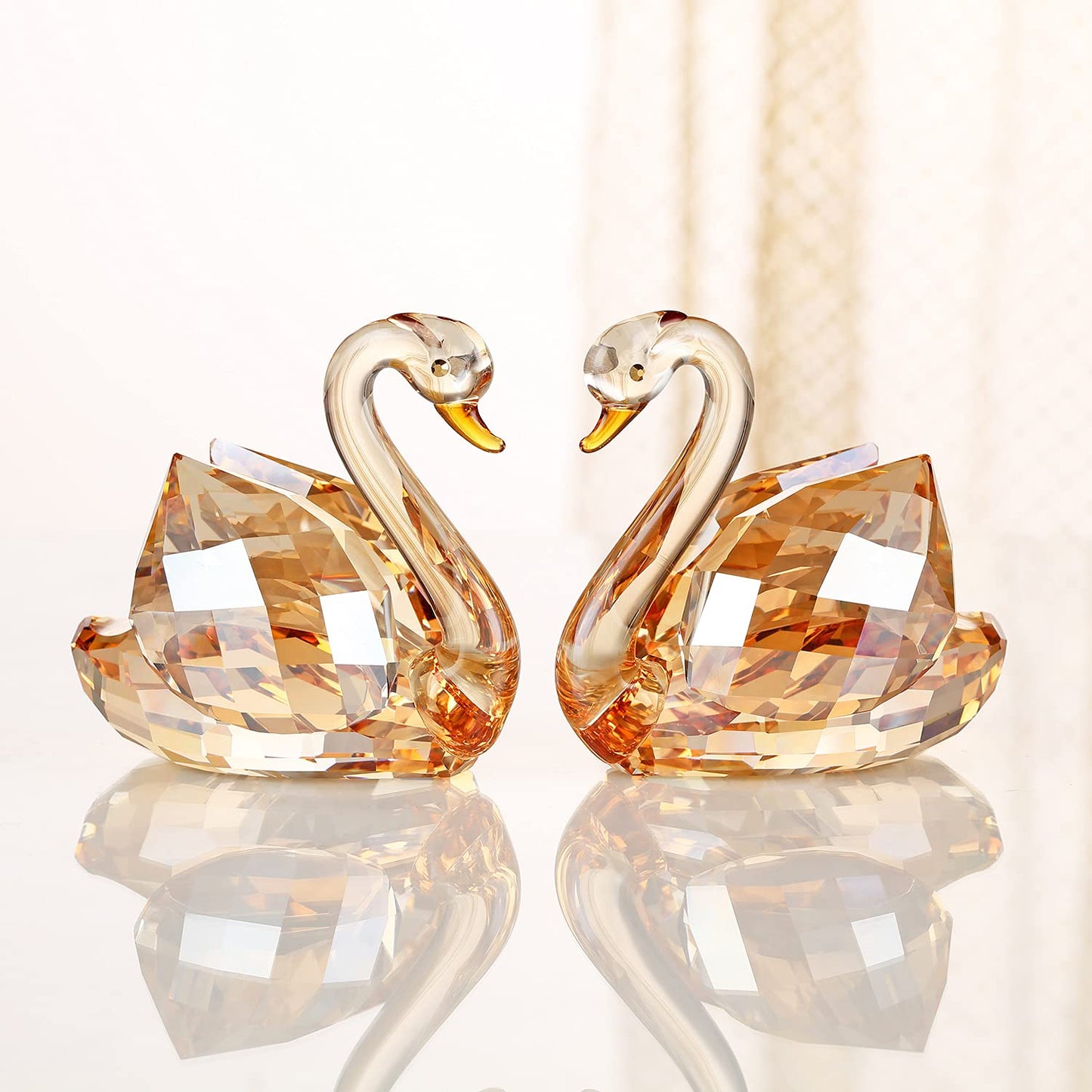 DOJOZ Crystal Swan A Pair Sparkle Valentines Day Sweet Gifts Figurine Collection Paperweight Table Centerpiece Ornament (Gold)