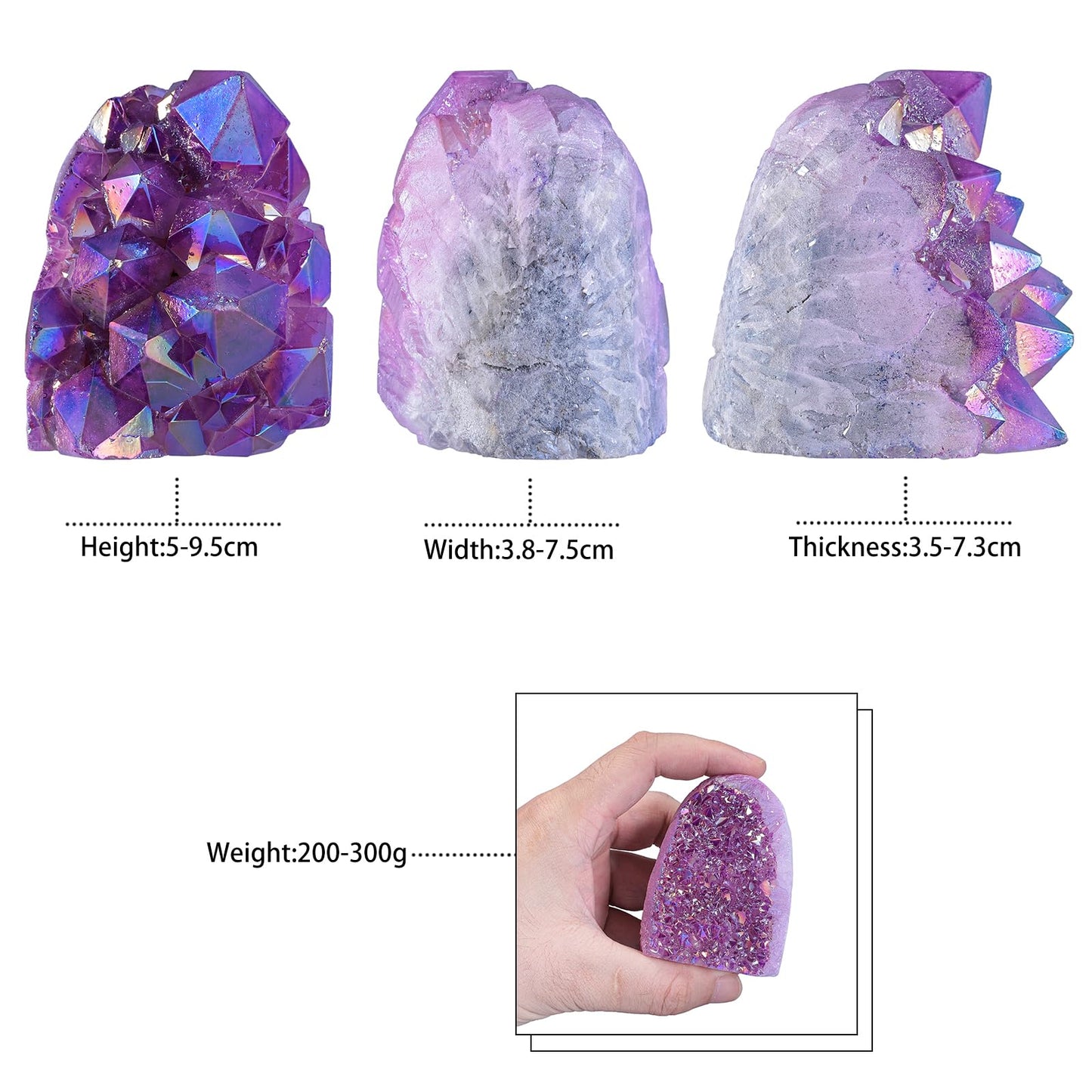 Nupuyai Rainbow Titanium Coated Crystal Geode Cluster Irregular Raw Rock Quartz Stone Mineral Specimen for Home Office Decor Feng Shui, Purple