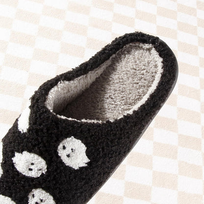 Qubuwalk Halloween Pumpkin Slippers for Women Men Spooky Slides Soft Plush Fuzzy Slippers Cozy House Slippers Indoor Outdoor Shoes
