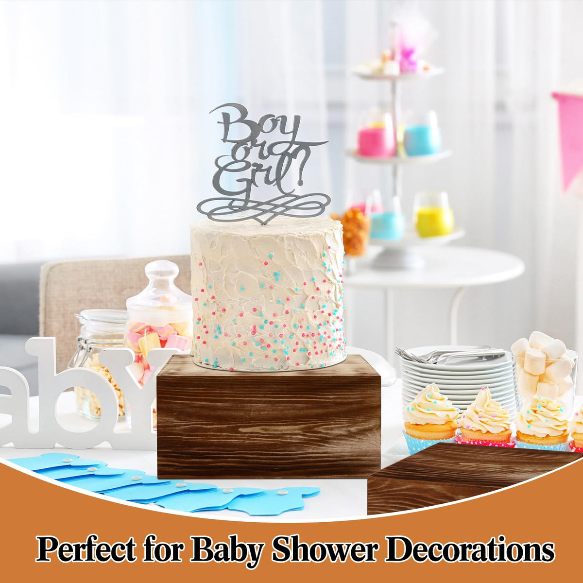 Roowest Set of 4 Large Wood Display Risers Size 11.8",10",7.8",6.3",Rustic Cupcake Stand Wood Cake Stands Wooden Display Risers for Table Dessert Wedding(Black Brown)