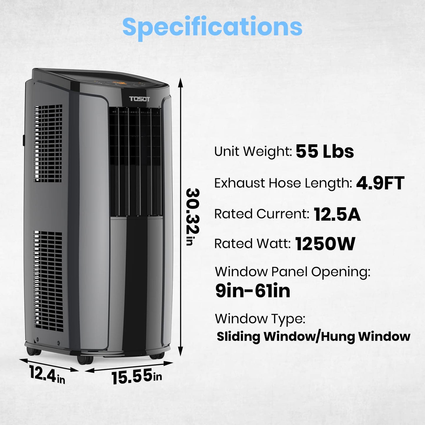 TOSOT 10,200BTU (6,200 BTU SACC) Portable Air Conditioner, Smart Wifi Control, AC Unit with Dehumidifier, Fan, Window Kit for Easy Installation, Cool Rooms Up to 400 Square Feet, Shiny Series