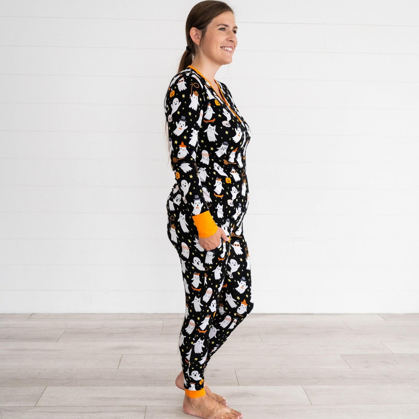 Little Sleepies Women's Halloween Pajama Bottoms, Jogger-Style PJ Pants, Viscose from Bamboo Pajamas, Family Matching Outfits, Friendly Ghosts, XL