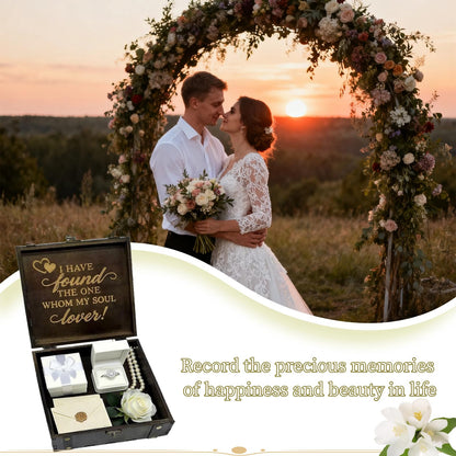 Flasunire Vintage Mr & Mrs Wedding Memory Box with Heart Design - Romantic Engraved I Have Found The One Wooden Keepsake Chest, Bridal Shower Gift for Couples 7.8x7.8x2.9 inch