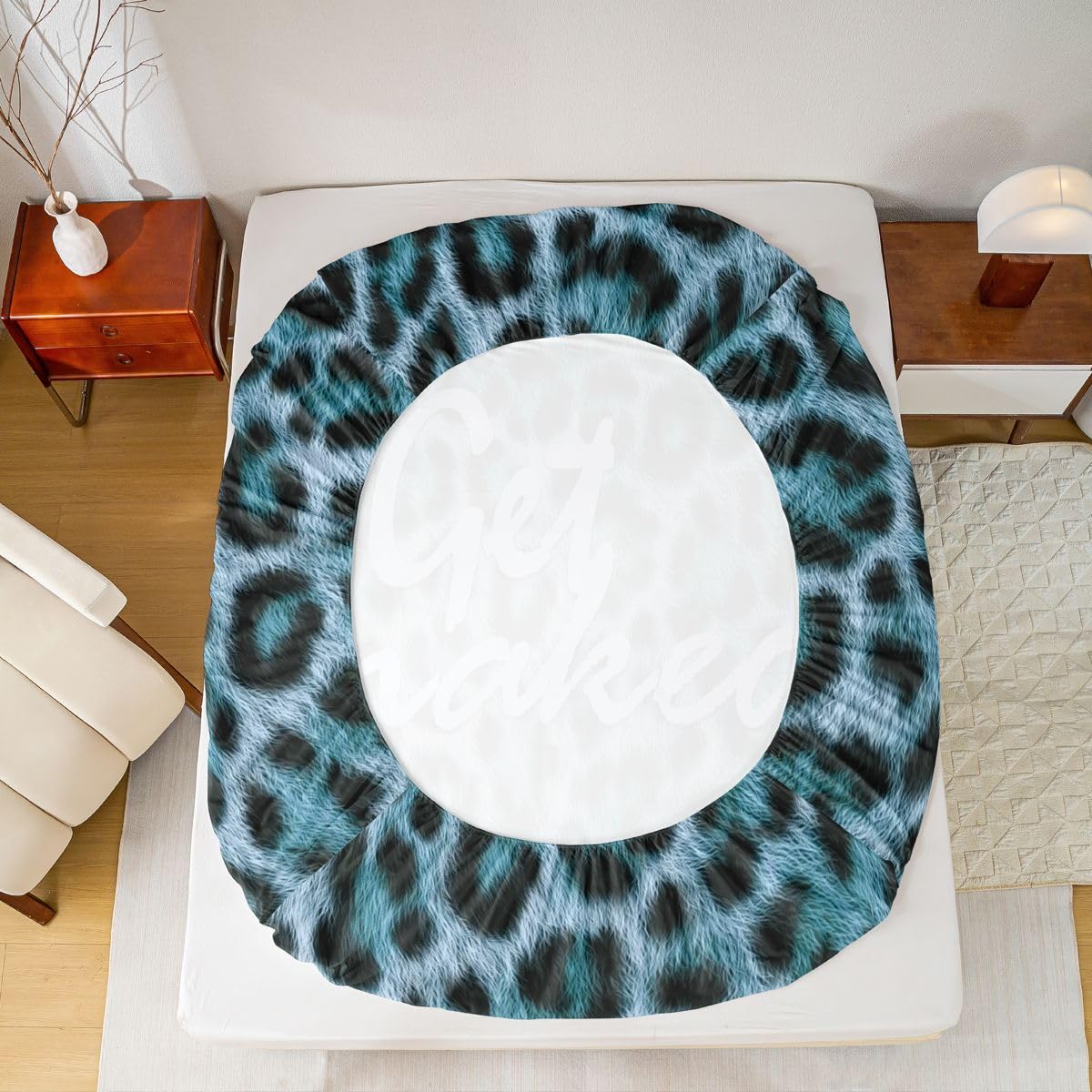 Feelyou Leopard Print Get Naked Fitted Sheet with 2 Pillowcases Full Size Funny Quotes Bed Sheets Set 16" Deep Pocket Boys Girls Blue Bedding Cheetah Teens Bedroom Decor Soft Lightweight Microfiber