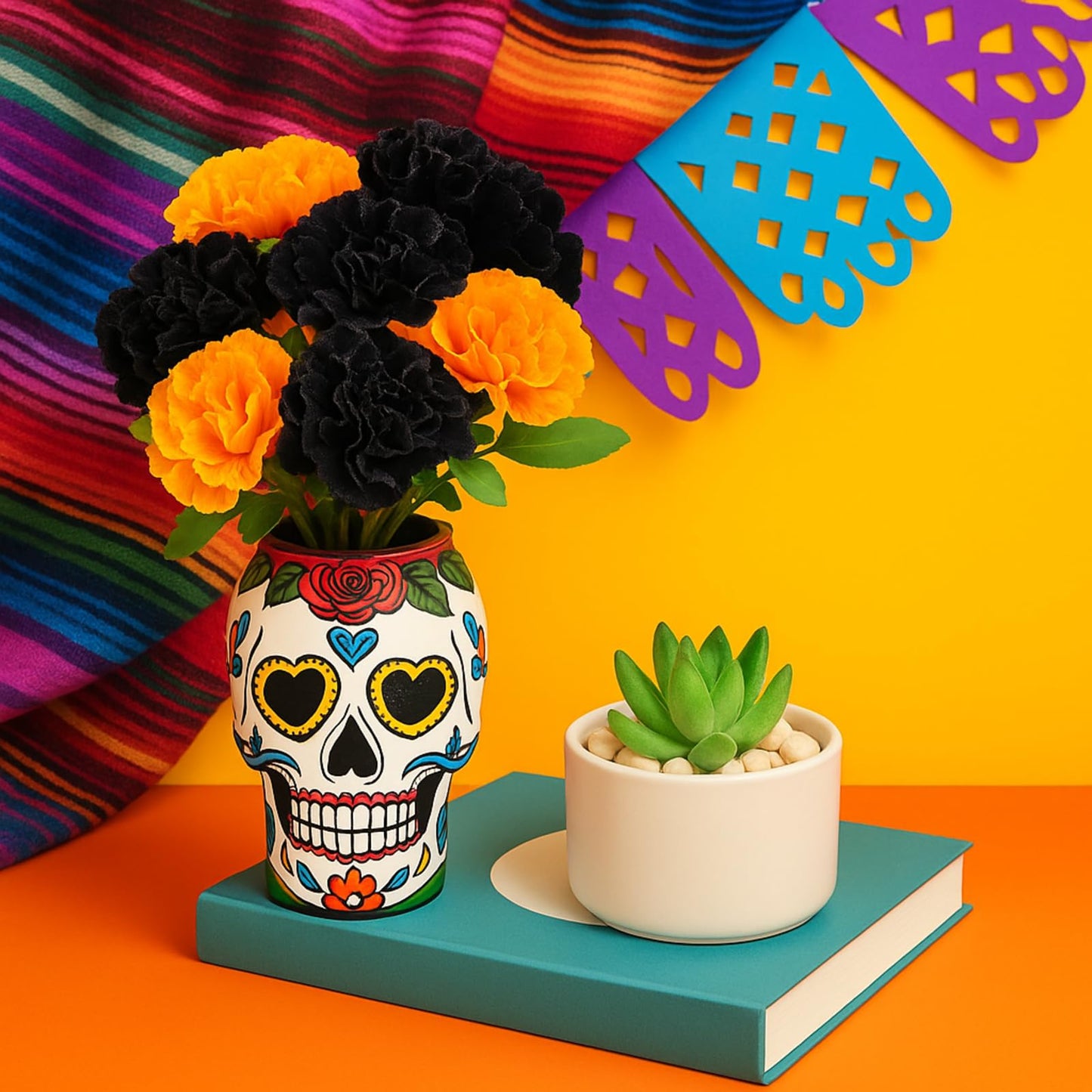 Waydress 20 Pieces Artificial Marigold Bunch Fake Bunch Halloween Artificial Marigold Flowers with Stem for Birthday Party Diwali Halloween Party Decoration(Black, Orange)