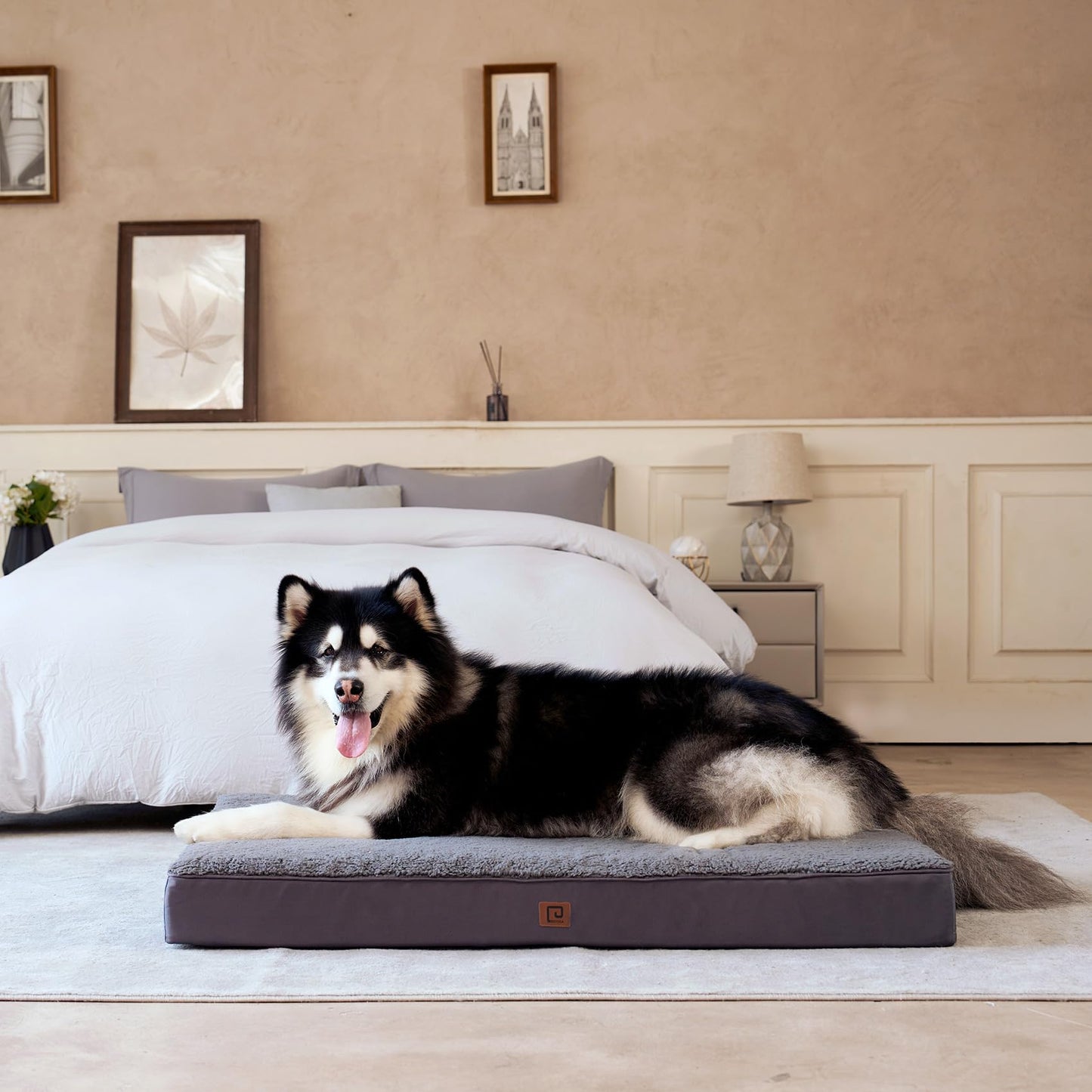 EHEYCIGA Orthopedic Dog Beds Large Mattress with Removable Washable Cover for Crate, Grey, 91x68x9cm