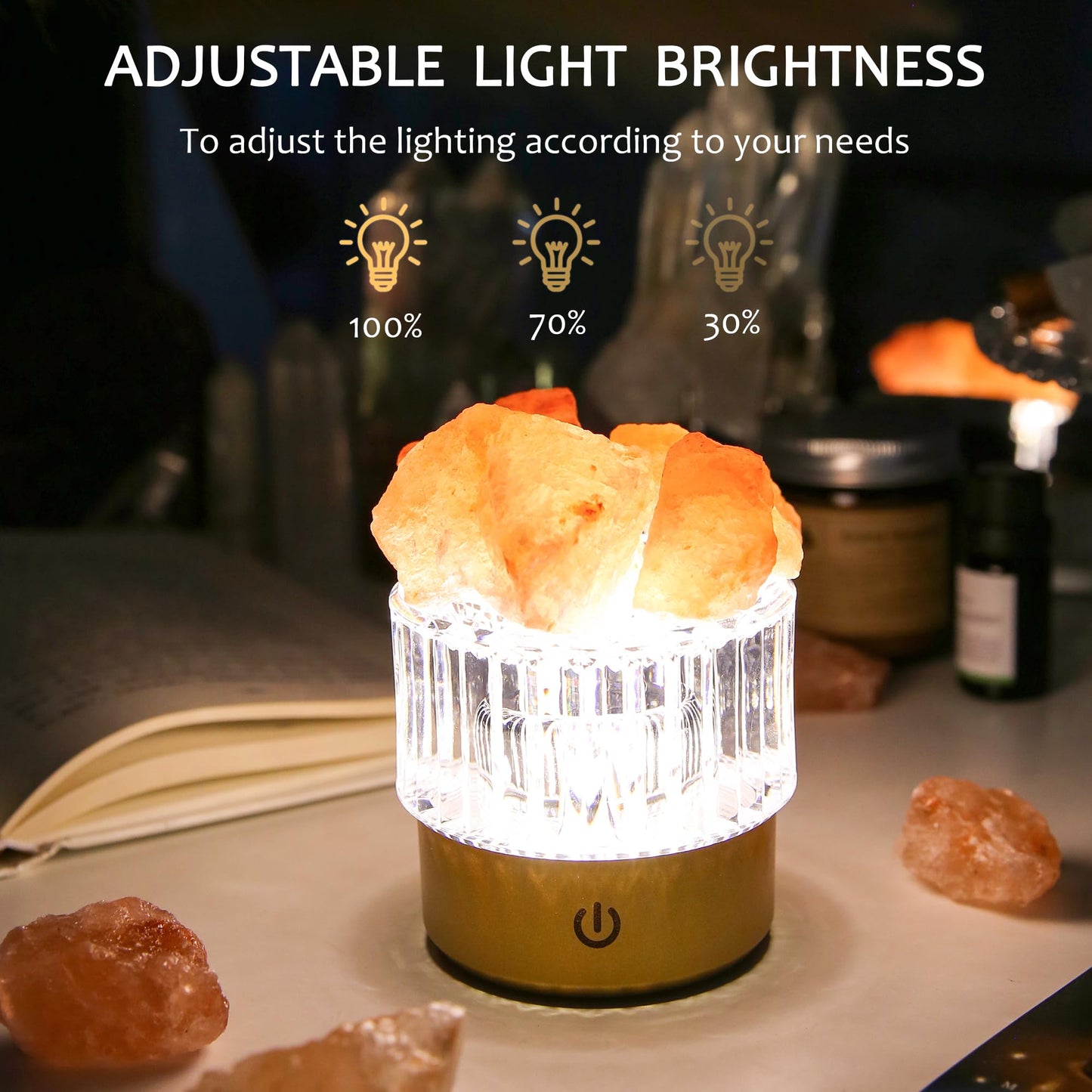 MYDAYS&DESIGN Salt Lamp Natural Pink Crystal Himalayan Salt Rocks, LED Light Dimmer with 3 Levels Cordless, Crystal Lamp Night Light Rechargeable for Room Home Decor Relaxation (Orange)