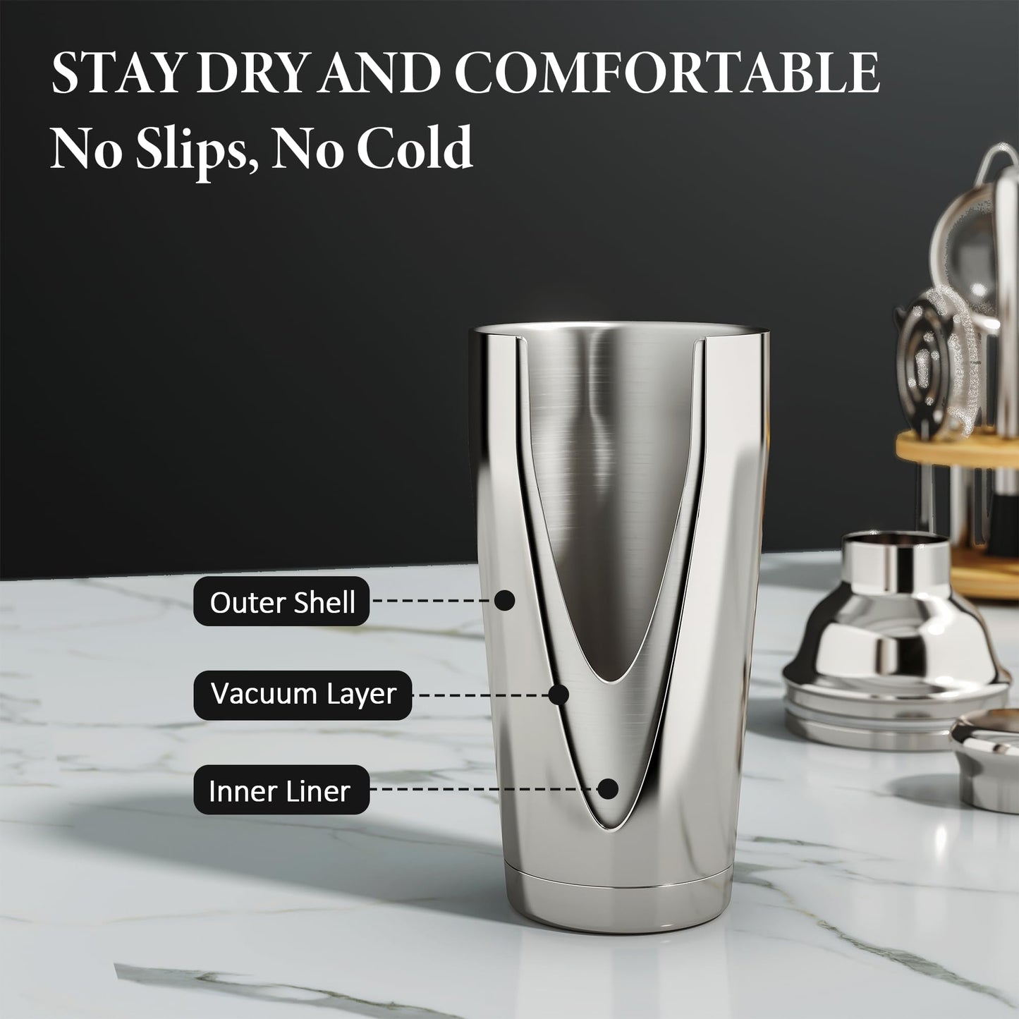 EffiQ-Rate Cocktail Shaker Set, 25-Piece Stainless Steel Bartender Kit with Wood Organizer Stand & Cocktail Recipes, Professional Bar Mixology Tools with All Essential Accessories for Drink Mixing