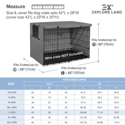 Explore Land Dog Crate Cover Durable - Polyester Pet Kennel Cover Universal Fit for 24-48 inches Wire Dog Crate (42 Inch (Pack of 1), Grey Cover)