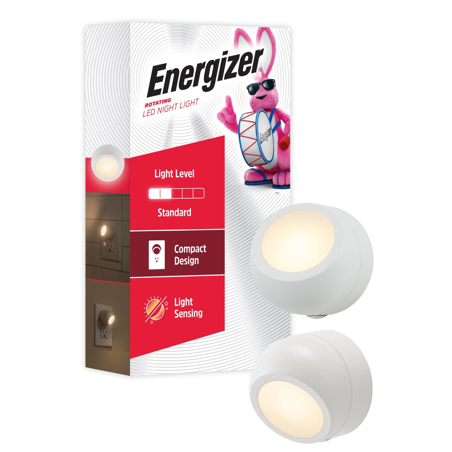 Energizer LED Rotating Night Lights Plug Into Wall Dusk to Dawn Sensor Home Decor Apartment Essentials Ambient Lighting Nightlight 40293 2 Pack