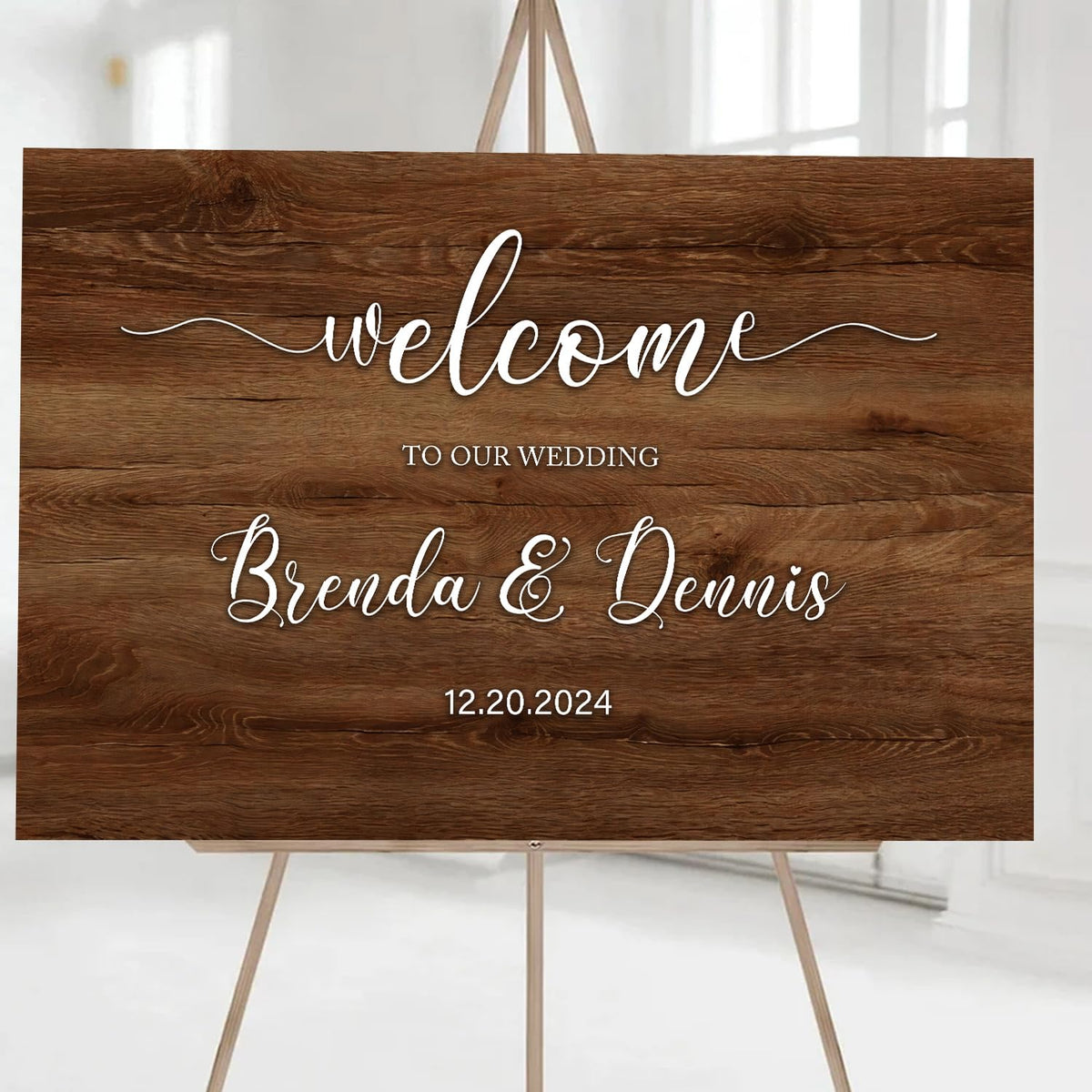 Rustic Wooden Welcome Wedding Sign - Personalized 3D Name Board