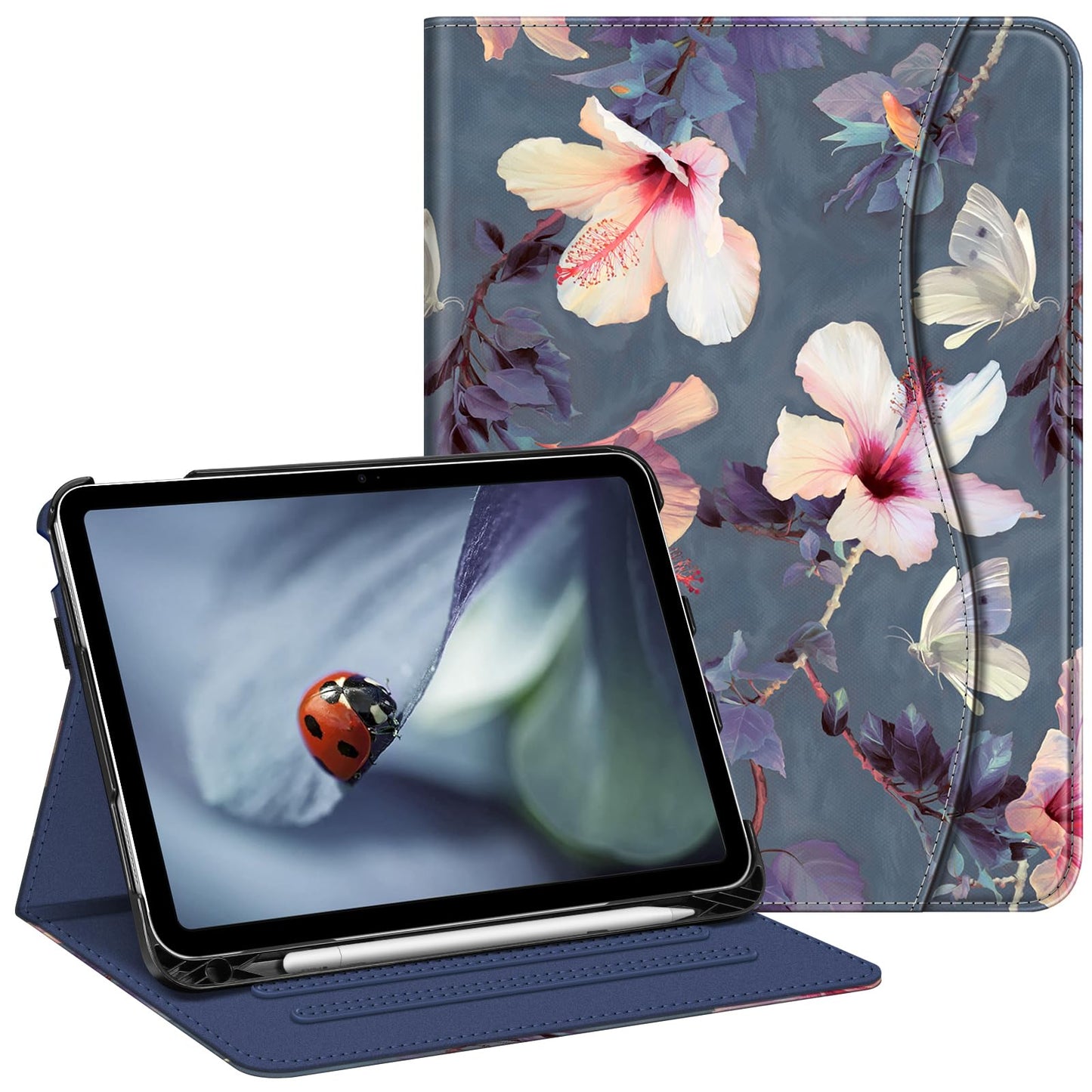 FINTIE Case for iPad (A16) 11th Generation 11 Inch (2025), iPad 10th Generation 10.9 Inch (2022), Multi-Angle Viewing Stand Cover w/Pencil Holder & Pocket, Auto Sleep/Wake, Blooming Hibiscus