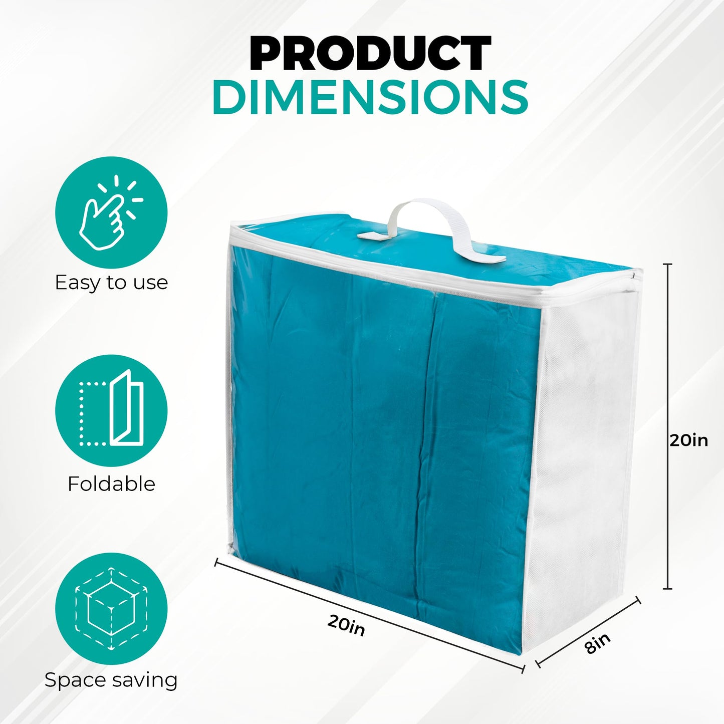VitalUp 3 Pack Clear Plastic Storage Bags, Durable Zippered Storage Bags for Comforters, Blankets, Clothes, and Bedding - Breathable Nonwoven with Clear Front for Easy Organizing 20x20x8