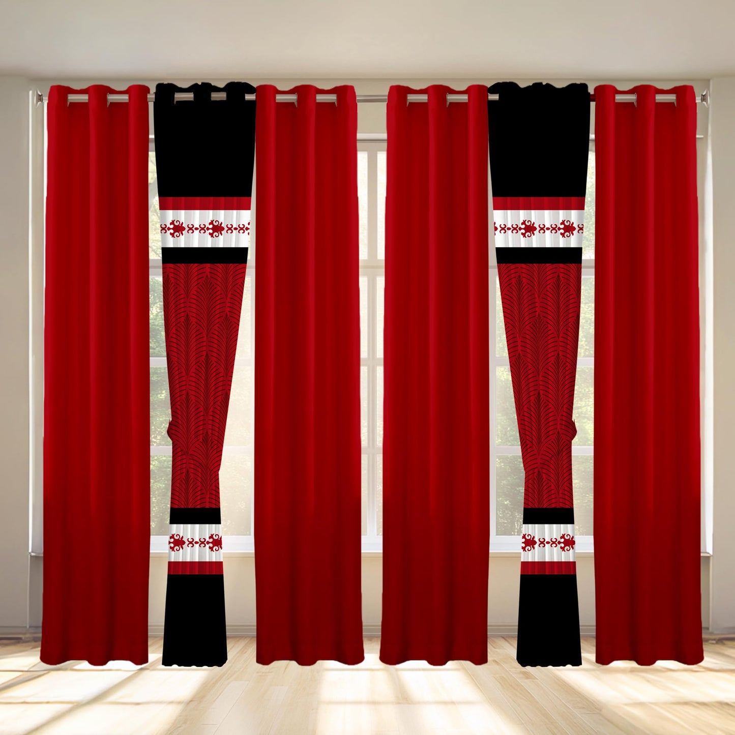 Deepsleep Queen Bedspread Set 9 Pieces, All Season Luxury Bed in a Bag for Bedroom, with 2 Pillowcases and 6 Curtains, Microfiber for Complete Bedroom Decor, Black and Red Stripes