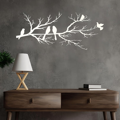ESTART Metal Birds Wall Art, Metal Vivid Birds on Branch Silhouette Wall Decor White Leaves with Bird Outdoor Hanging Wall Sculpture for Home Living room Bedroom Balcony Garden (White, Large)