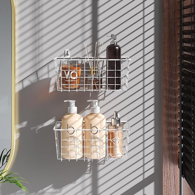 MaraFansie Hanging Wire Baskets Kitchen Storage Basket Adhesive and Screws