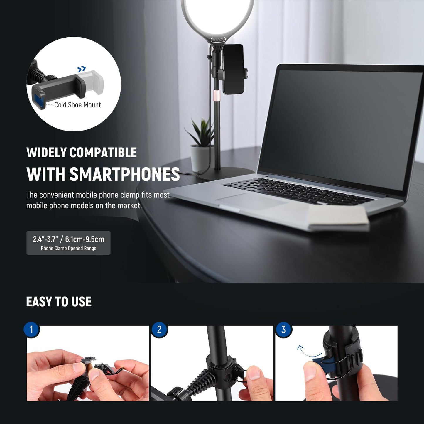 NEEWER Basics 7" Desk Ring Light for Video Recording, 10W Dimmable Full Screen Key Lighting with Stand&Phone Holder for iPhone Computer Laptop Vlog Live Streaming Video Conference, R06