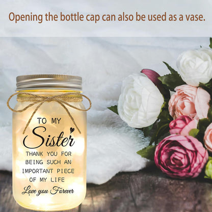 YOISTREVISK Sister Gifts - Mason Jar Night Lights with Warm Lights for Sisters, Unique Mothers Day Gifts for Sister Gift Ideas for Birthday Christmas Valentines Day, Heartfelt Home Decor Gift