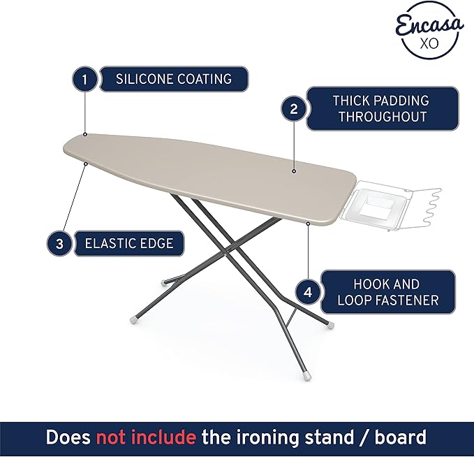 Encasa XO Ironing Board Cover and Pad 54"x18" - 4mm Felt X-Large Iron Board