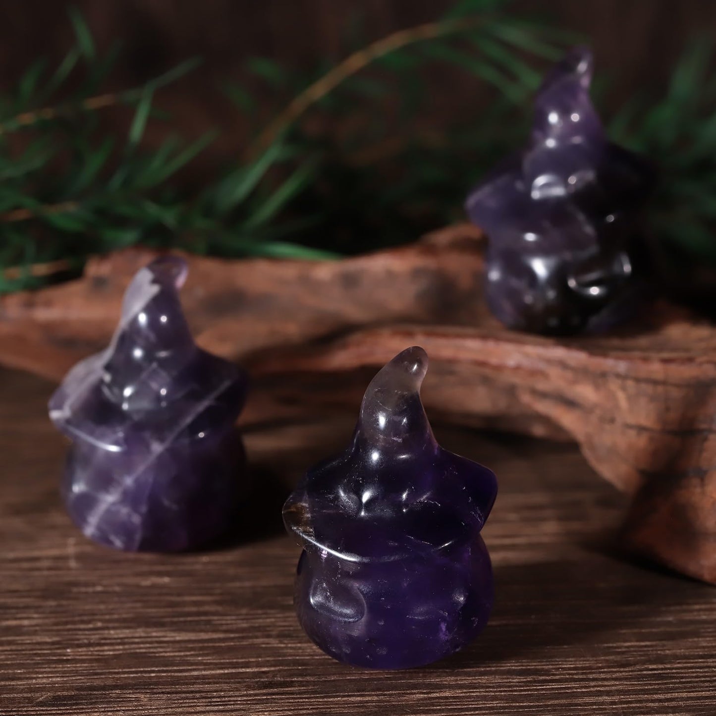 TUMBEELLUWA Pack of 2 Halloween Pumpkin Head Crystal Figurine Carved Ghost Face Statue Collectible Sculpture for Party Home Mantel Decor, Amethyst