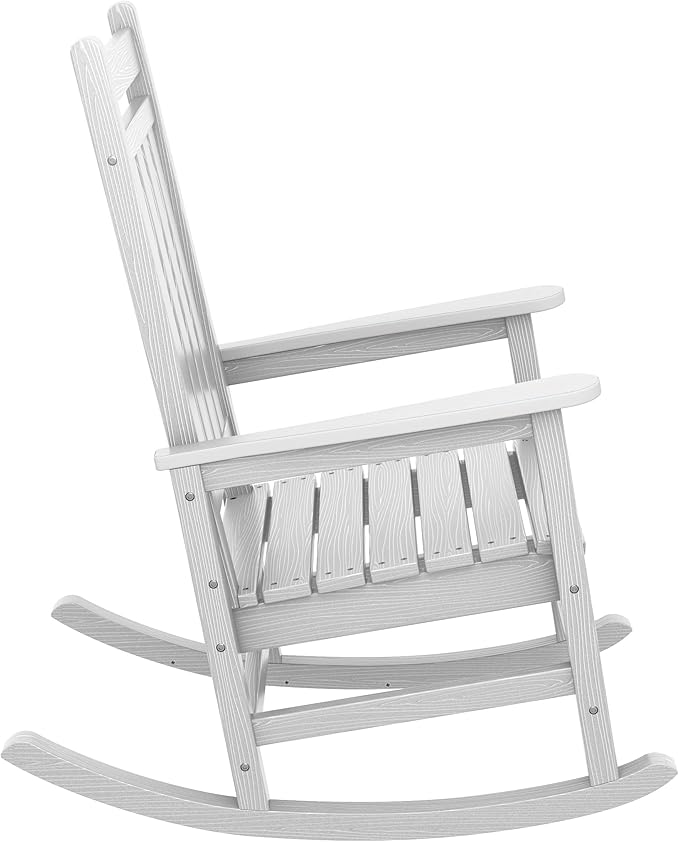 SERWALL Outdoor Rocking Chair, HDPE Rocking Chair for Adults, All Weather Porch Oversized Rockers for Lawn Garden, White