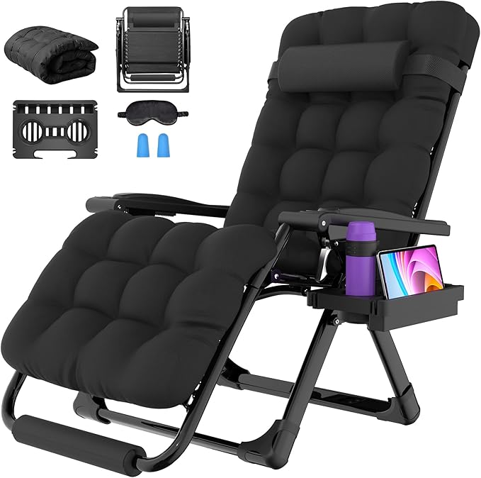 Suteck Oversized Zero Gravity Chair, 29In XL Outdoor Recliner Chair w/Removable Cushion&Headrest, Camping Lounge Chair w/Upgraded Lock&Footrest, Reclining Patio Chairs for Indoor Outdoor,500LBS