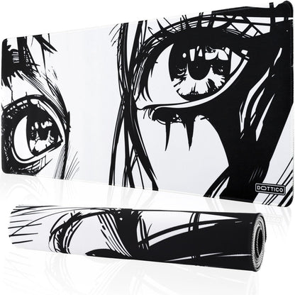 DOTTICO XL Anime Eyes Mouse Pad – Large Manga Girl Desk Mat 31.5x11.8 – Non-Slip, Water-Resistant, Stitched Edges – Aesthetic Japanese Gaming Mat