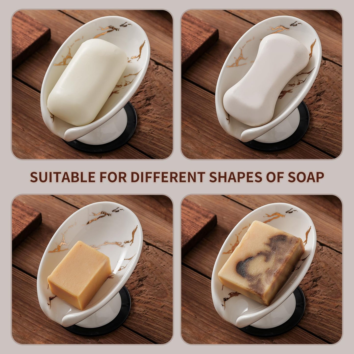 Agyiuns Soap Dish, Soap Holder Self Draining Leaf Shape Soap Dishes，White and Gold Marble Pattern Ceramic Draining Soap Tray for Shower, Bathroom Sink, Kitchen (Small Size-Marble White, 1)