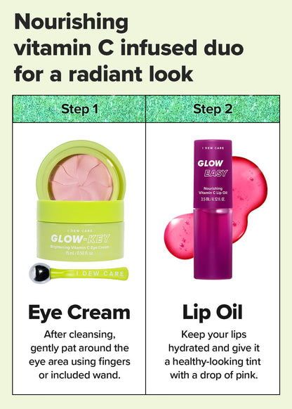 I DEW CARE Vitamin Eye Cream & Lip Oil set - 2 To Glow | Facial Treatment, Gift Box Included, Glass Skin Look, Korean Skincare, Nourishing, Dark Circles Reducer, Treatment with Hyaluronic Acid