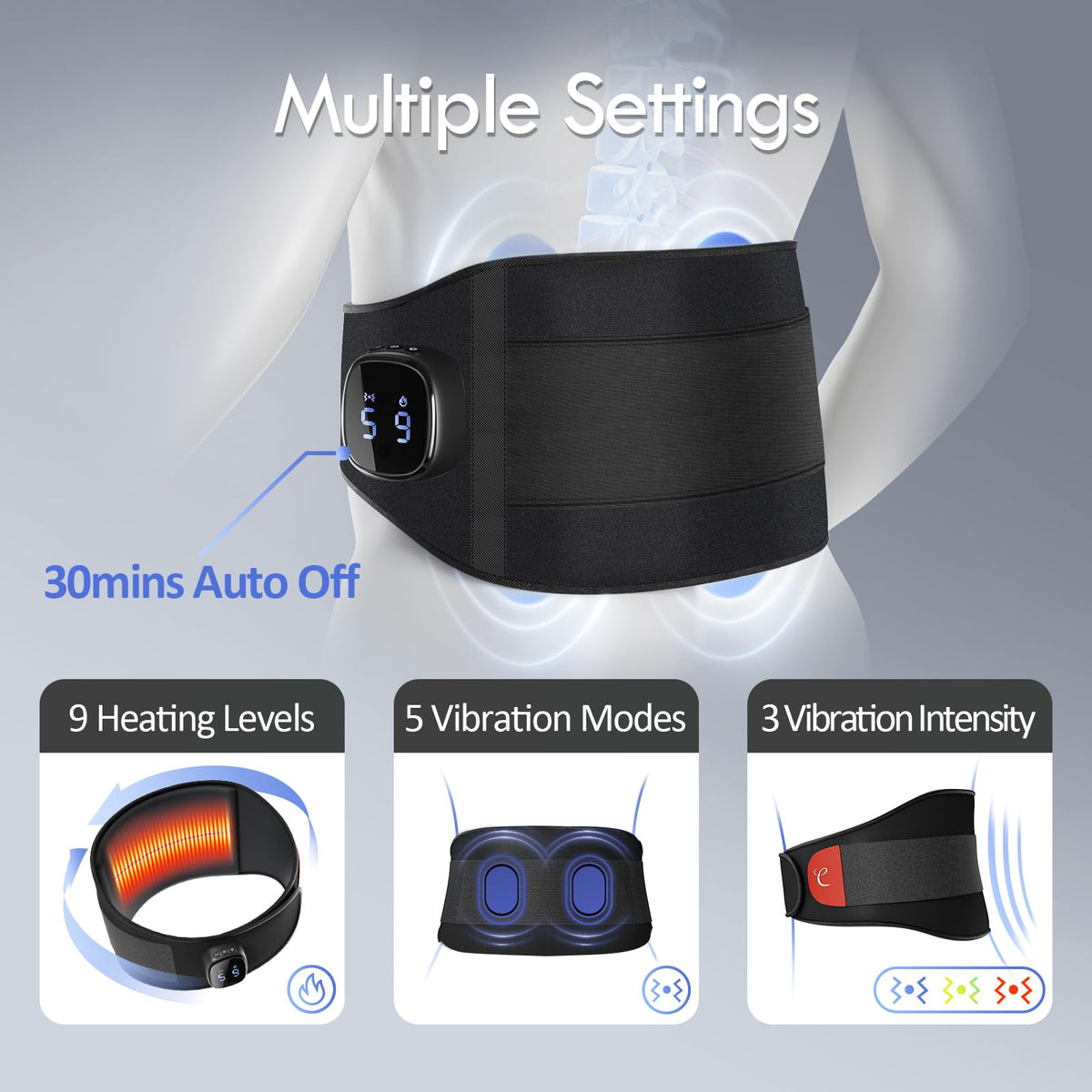 Comfytemp Cordless Portable Heating Pad for Back Pain Relief, Lower Back Massager with Heat Wireless, FSA HSA Eligible Rechargeable Heating Pad APP Control, 9 Heat 5 Vibration, Birthday Gifts for Mom