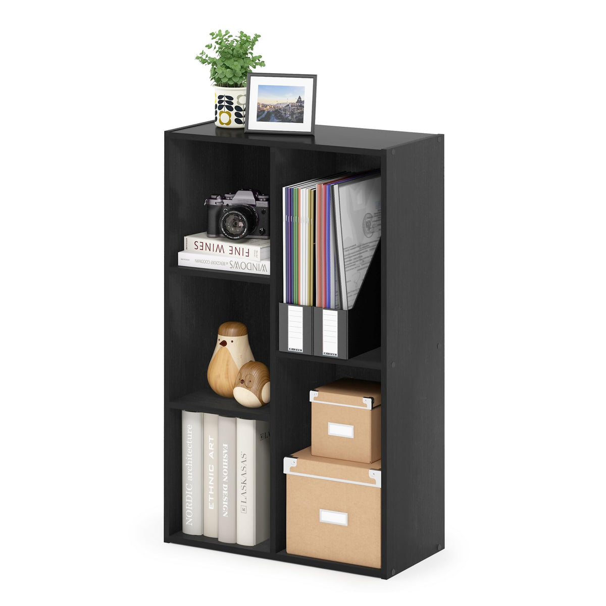 Furinno Luder 5-Cube No Tool Assembly Open Shelf, Blackwood