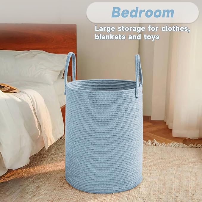 Large Woven Laundry Basket Hamper, 60L Cotton Rope Storage Bin