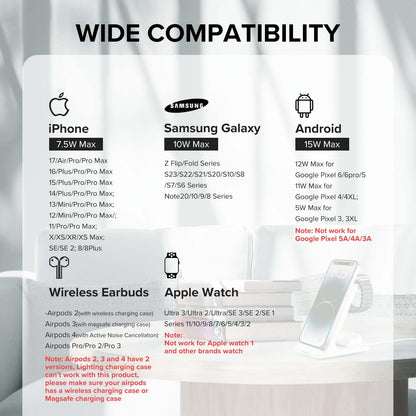 Wireless Charging Station, 3 in 1 Fast Wireless Charger Stand for Multiple Devices Apple Watch Ultra Series 11 10 9 8 7 6 SE 5 4 3 2, iPhone 17 16 15 14 13 12 11 Pro Max/Plus/Air/X/XS/XR/SE, Airpods