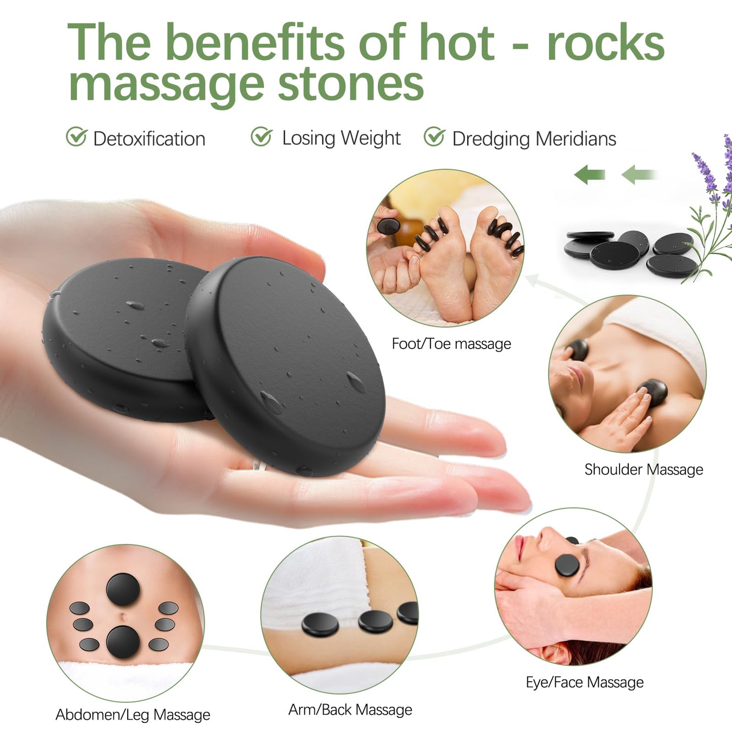 GLXPJU 12Pcs Hot Stones Massage Set with Temperature Adjustment，Hot Rocks Massage Stones Set with Warmer Kit， Basalt Hot Rocks Stone for Spa-Lymphatic Drainage, Relieve Tension and Muscle Pain
