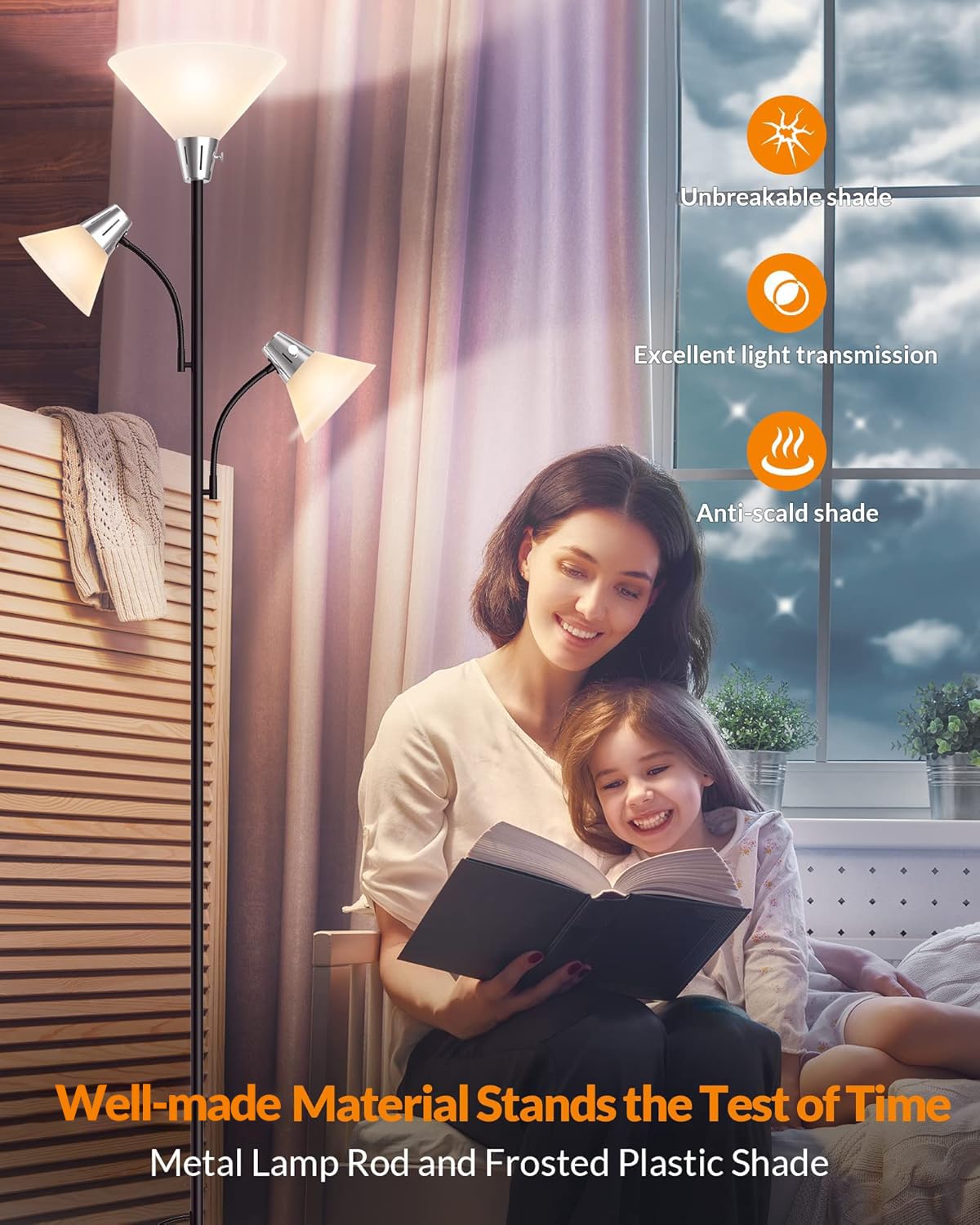 LEPOWER Floor Lamp, Standing Lamp with Replaceable 3000K Energy-Saving, Metal Lamp for Living Room with Adjustable Reading Lights, Modern Bright Floor Lamp for Bedroom, Office