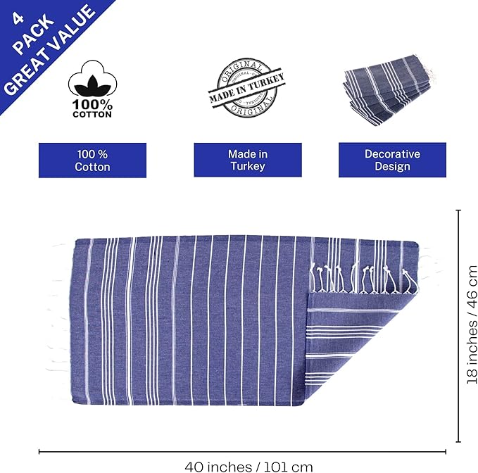 Clotho 4 Pack Navy Blue Turkish Hand Towels