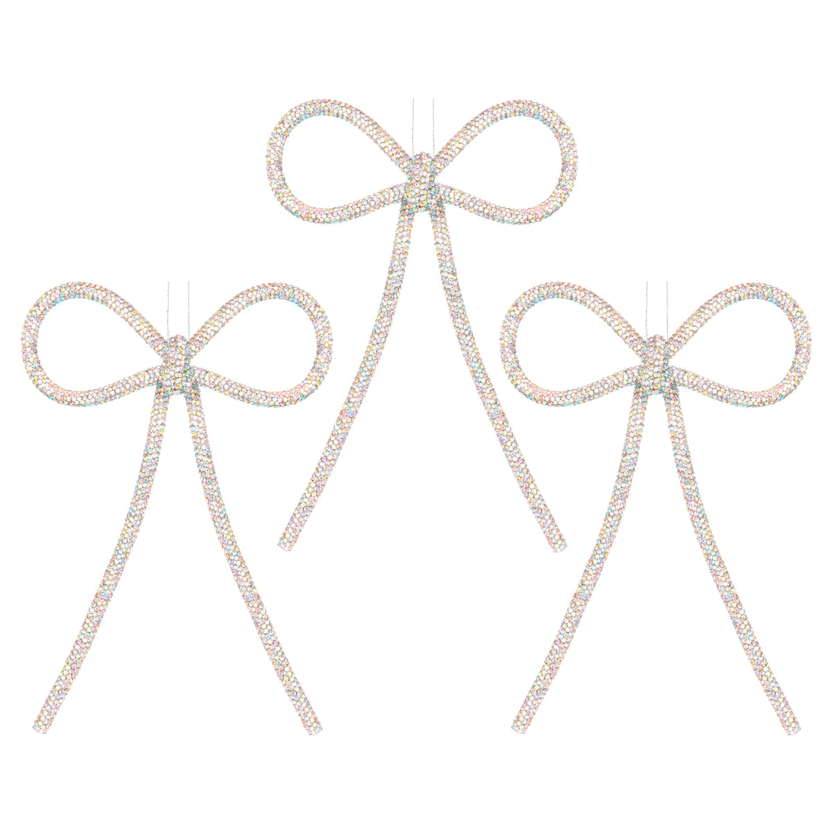 XMIAOX 3 Pcs Handmade Rhinestone Bow Christmas Ornaments, Sparkling Shapeable Bows for Holiday Tree, Wreath & Gift Wrapping, Reusable Holiday, Home, Party Décor (Iridescent, Small)